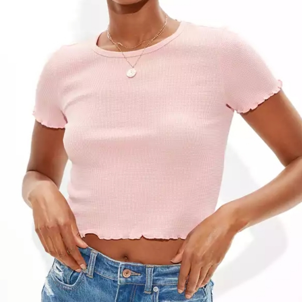 Red AE Lettuce Edge Baby Tee